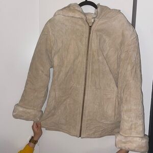 St Johns Bay Suede Leather Sherpa Lined Jacket Coat Womens